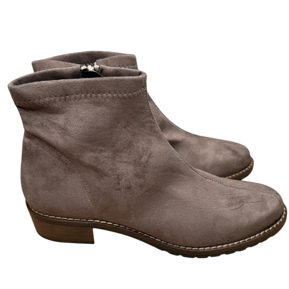NEW Ron White Gina Water Resistant Microfiber Ankle Bootie Brown Zippered Boots